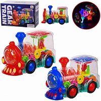 Игрушка Паровоз прозрачный с шестиренками ездит со светом и звуком  FS238-1A