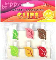 Прищепки декоративные Листок березы 6 шт деревянные 3,5 см   200177