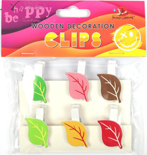 Прищіпки декоративні Листя берези 6 шт дерев'яні 3,5 см 200177