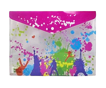 Папка на кнопке А4 прозрачная с рисунками микс  5002 