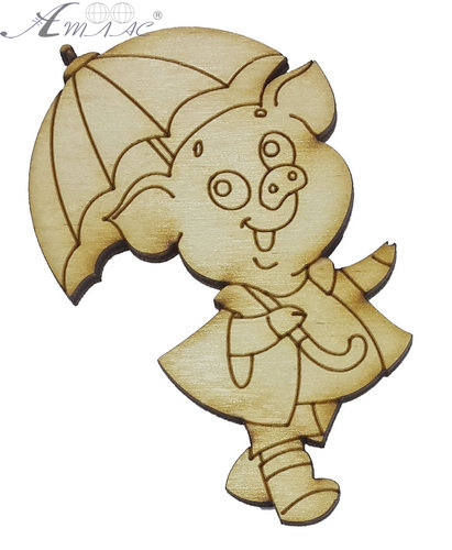 Фигурка фанерная - Свинка № 3 с зонтиком 55 х 73 мм с магнитом AS-4804, В-0353 Фигурка фанерная - Свинка № 3 с зонтиком 55 х 73 мм с магнитом AS-4804, В-0353