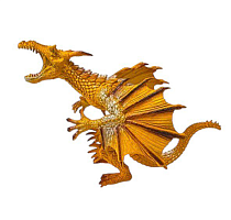 Игрушка Дракон фигурка Желтый с крыльями стоит 16см резина  11149