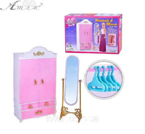 Кукольная Мебель набор Gloria Шкаф с зеркалом 2313 Кукольная Мебель набор Gloria Шкаф с зеркалом 2313