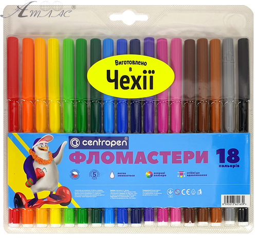 Фломастери Centropen 18 кольорів Washable 1 мм відпирається 7790/18
