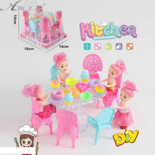 Игрушка Набор 4куклы + Стол + Стулья + посуда 18*14*14см А8-854 Игрушка Набор 4куклы + Стол + Стулья + посуда 18*14*14см А8-854