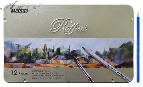 Олівці аквареллю кольорові Marco Raffine 12 кольорів шестигранні в метал. пеналі  7120-12TN