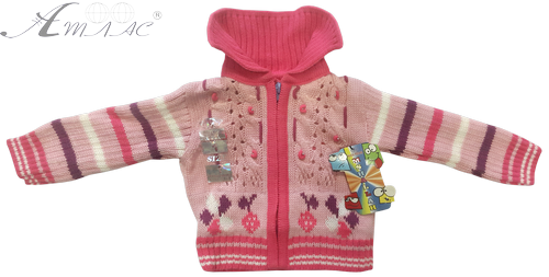 Набір кофта + плаття для дівчинки, в'язані на змійці, рожеві з білим р. 1-3 13195