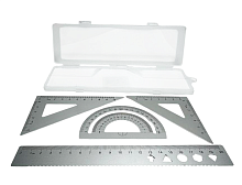 Набор Металл Линейка 20 см + 2 треугольника + транспортир, в пенале  11252