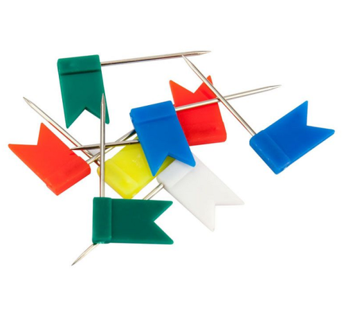 Кнопки флажки 30 шт. цветные, в прозрачной коробке  14520