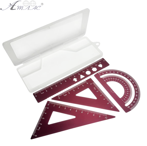 Набор Металл Линейка 15 см + 2 треугольника + транспортир, в пенале 11138 Набор Металл Линейка 15 см + 2 треугольника + транспортир, в пенале 11138
