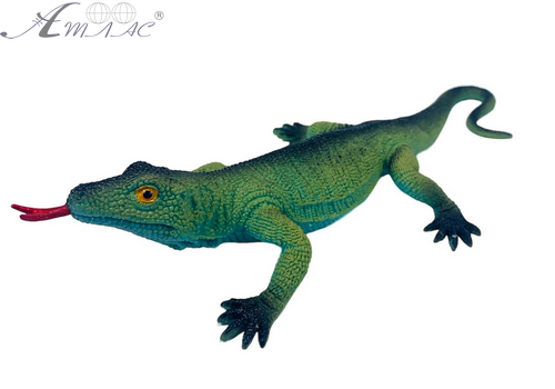 Игрушка Силиконовая тянучка Ящерица Большая зеленая с красным языком  11516