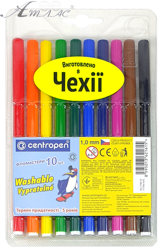 Фломастери Centropen 10 кольорів Washable 1 мм відпирається 7790/10