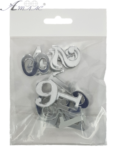 Пластиковые Цифры арабские 12шт ЗЕРкальные серебро 2мм h=3см AS-0082 Пластиковые Цифры арабские 12шт ЗЕРкальные серебро 2мм h=3см AS-0082