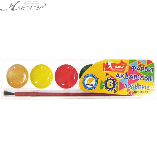 Акварель набір Умка  6 кольорів з пензликом  КР72, 13339