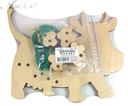 Игрушка развивающая Шнуровка Корова 19,5 х 16,5 см, с цветным шнурком 0,7 м AS-7134 фото 5