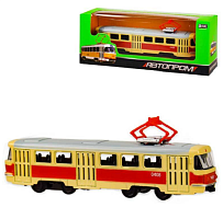Модель Автопром Трамвай 15см металл красно - бежевый  6411А