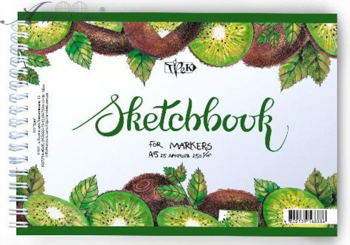 Альбом для рисования Скетчбук для маркеров на спіралі (киви) А5 250 г 25 л. 04711 Альбом для рисования Скетчбук для маркеров на спіралі (киви) А5 250 г 25 л. 04711