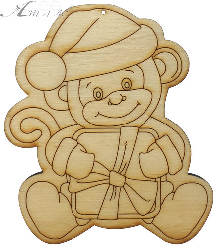 Фигурка фанерная - Обезьянка с подарком В-0104 Фигурка фанерная - Обезьянка с подарком В-0104
