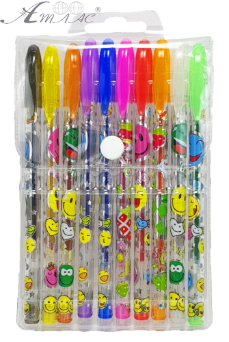 Ручка гелева набір Смайл з блискітками 10 кольорів 00372 Ручка гелева набір Смайл з блискітками 10 кольорів 00372