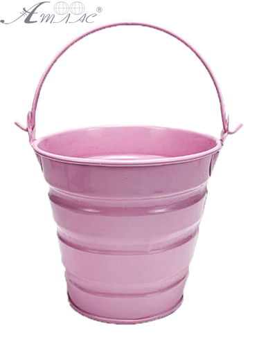 Ведерко Декоративное металл  9,5 х 9,5см Диз № 6 широк полосы Розовое  15587