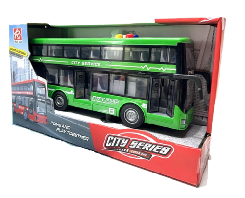 Игрушка Автобус CITY SERIES 2х этажный двери открываются свет звук зеленый 28 см RJ5504 Игрушка Автобус CITY SERIES 2х этажный двери открываются свет звук зеленый 28 см RJ5504