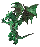 Игрушка Дракон фигурка Зеленый яркий с коричневым стоит 16см резина  15729