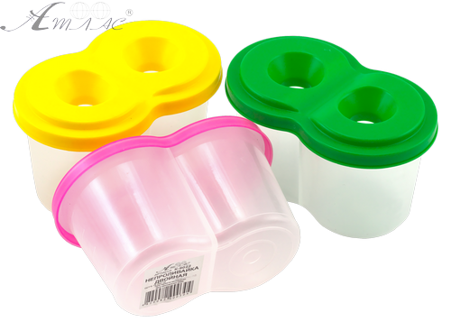 Стакан-непроливайка двойной со штрих-кодом 12,8 х 7,6 х 7,6 см пластиковый AS-0025, К-9022 Стакан-непроливайка двойной со штрих-кодом 12,8 х 7,6 х 7,6 см пластиковый AS-0025, К-9022