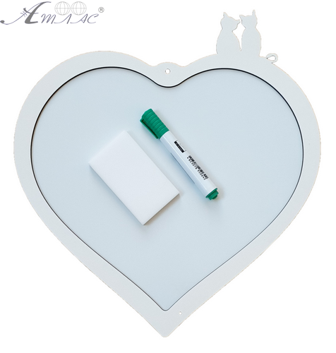 Доска Магнитная сухостираемая с рамкой из МДФ 37х39см Сердце с котиками  AS-7028