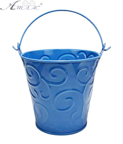 Ведерко Декоративное металл  9,5 х 9,5см Диз № 1 завитки Синее  06413