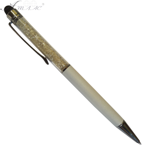 Ручка кулькова зі стразами всередині, перлинна 16506