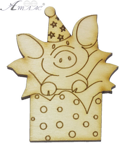 Фигурка фанерная - Свинка № 6 в коробке с колпаком 59 х 74 мм с магнитом AS-4807, В-0356 Фигурка фанерная - Свинка № 6 в коробке с колпаком 59 х 74 мм с магнитом AS-4807, В-0356